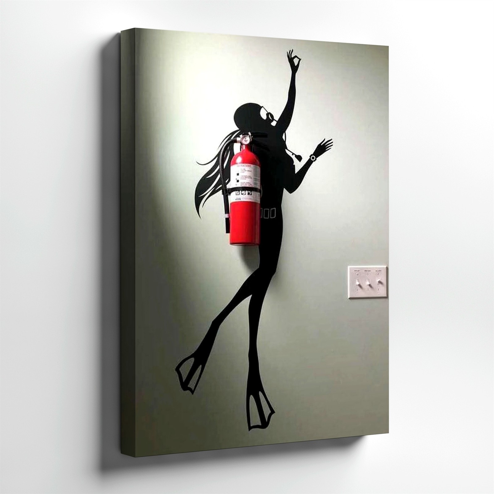 Wall Art Scuba Diver Silhouette Decal Funny Fire Extinguisher Wall Sticker Home