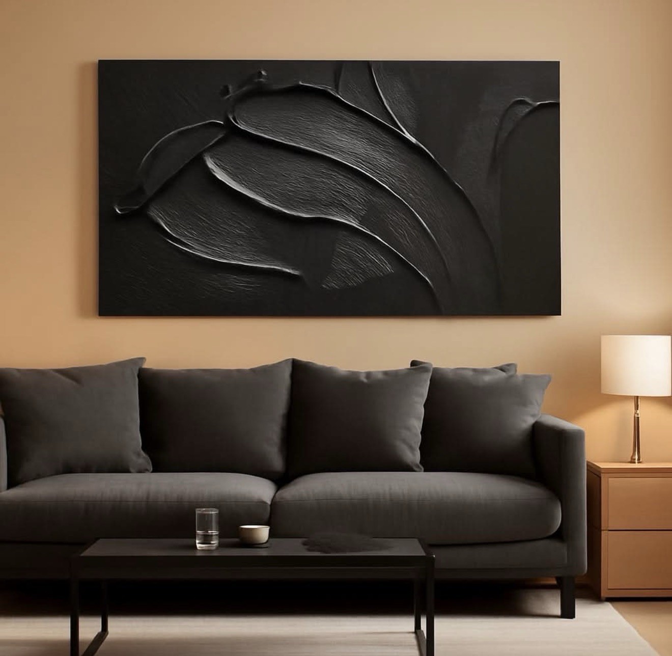 Black Abstract Wall Art Canvas Large Modern Living Room Bedroom Office Decor