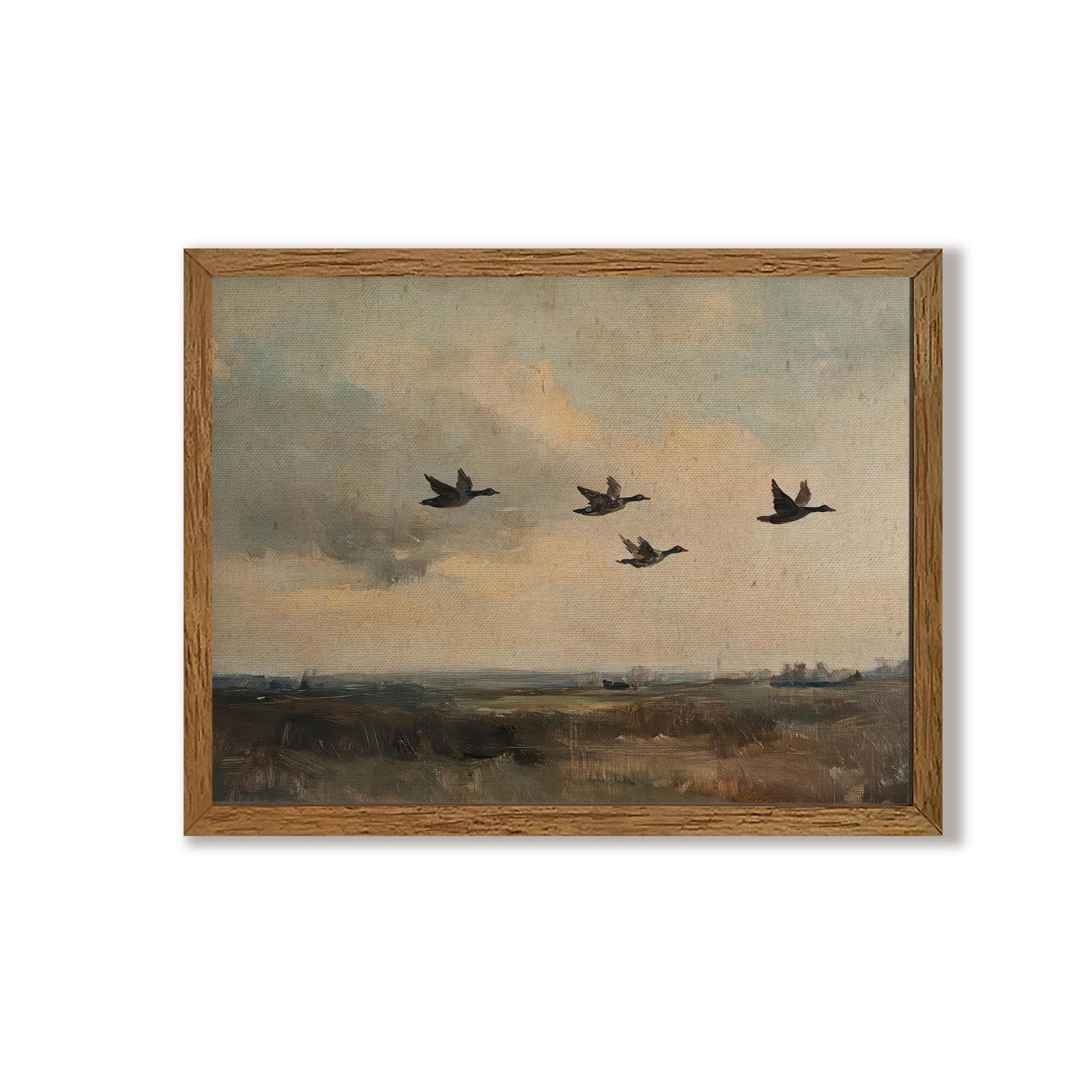 Vintage Flying Duck Landscape Canvas Wall Art, Mallard Duck Wall Decor, Rusti…