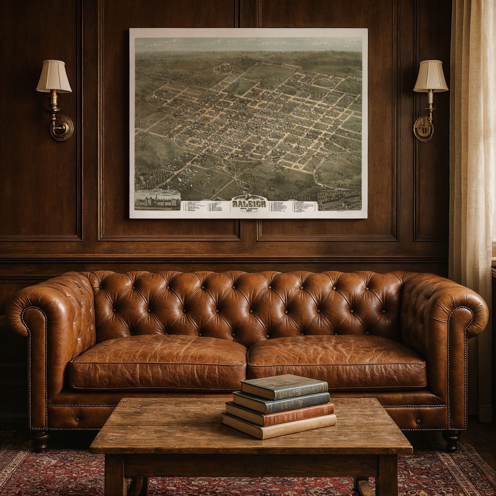 Raleigh North Carolina 1872 Birdseye View Map Historic City Panorama Wall Art