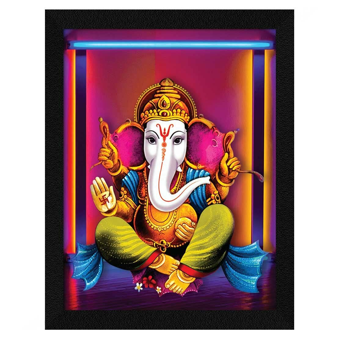 God Lord Ganesha Ganpati Wall Art Framed Painting 10.5 X 13.5 inches