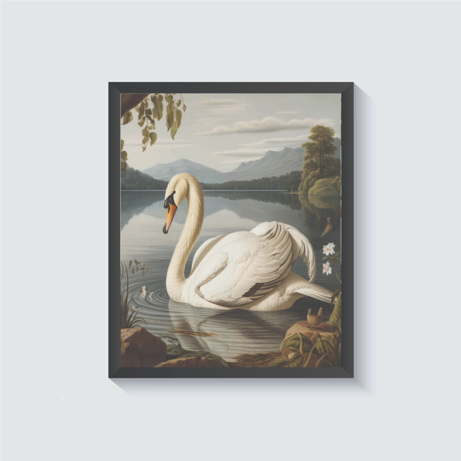 Swan Bird Vintage Bedroom Living Room Art Print Poster Wall Art Painting
