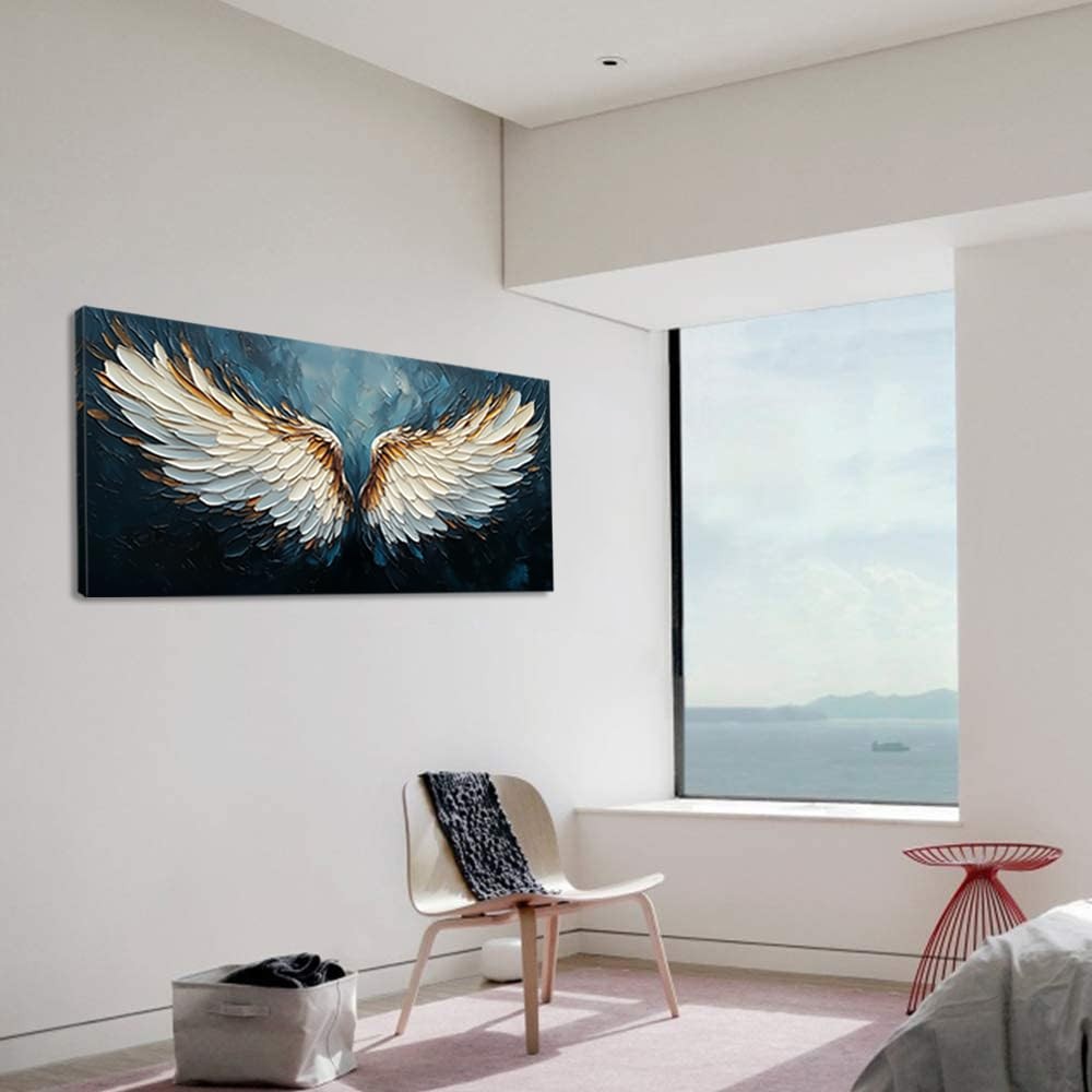 Angel Wings Wall Art Blue Oil Painting Reproduction Print Modern Abstract Can…