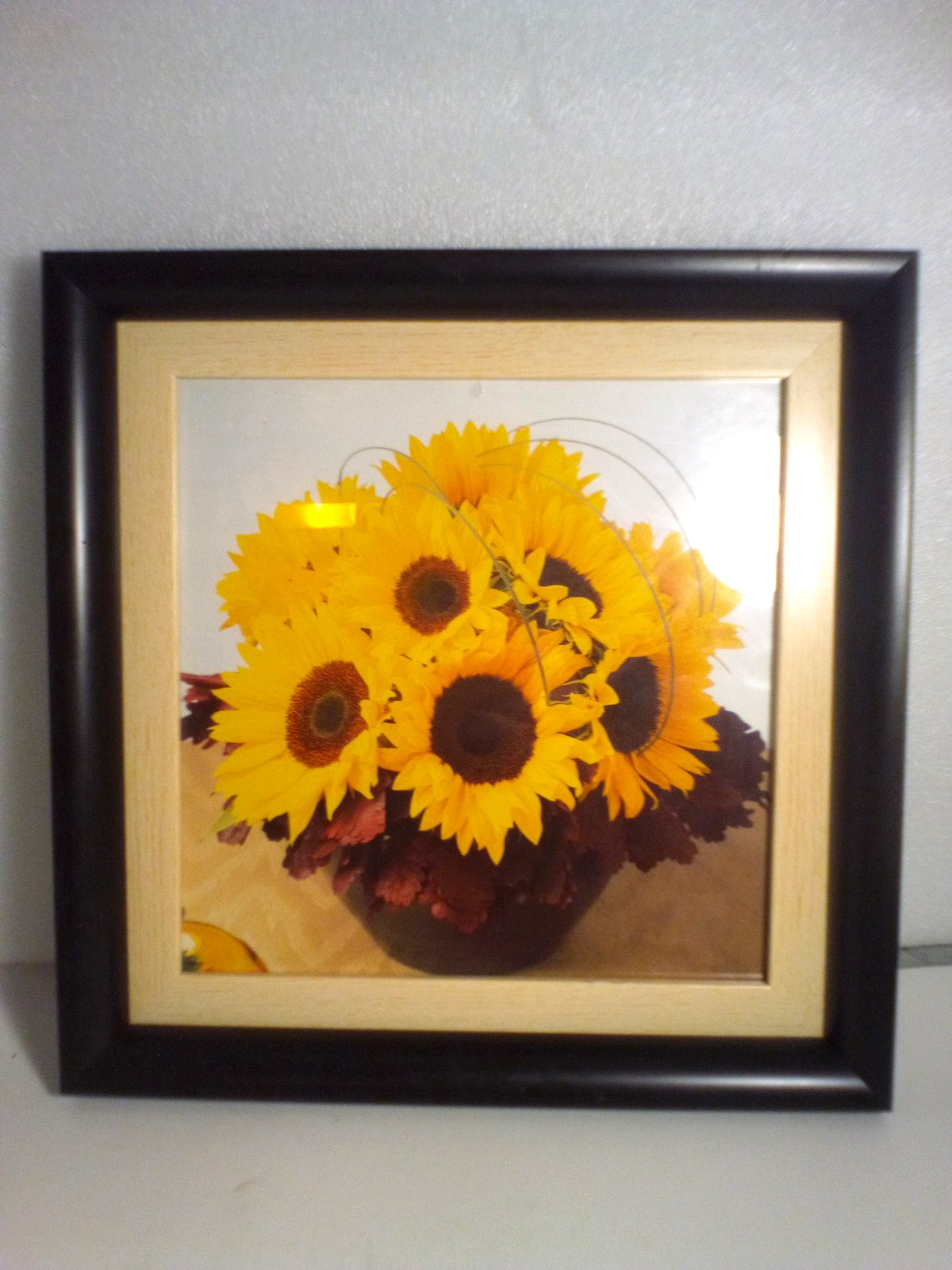 Sunflowers in a Basket Framed Picture 13» x 13» Black Frame Country Decor