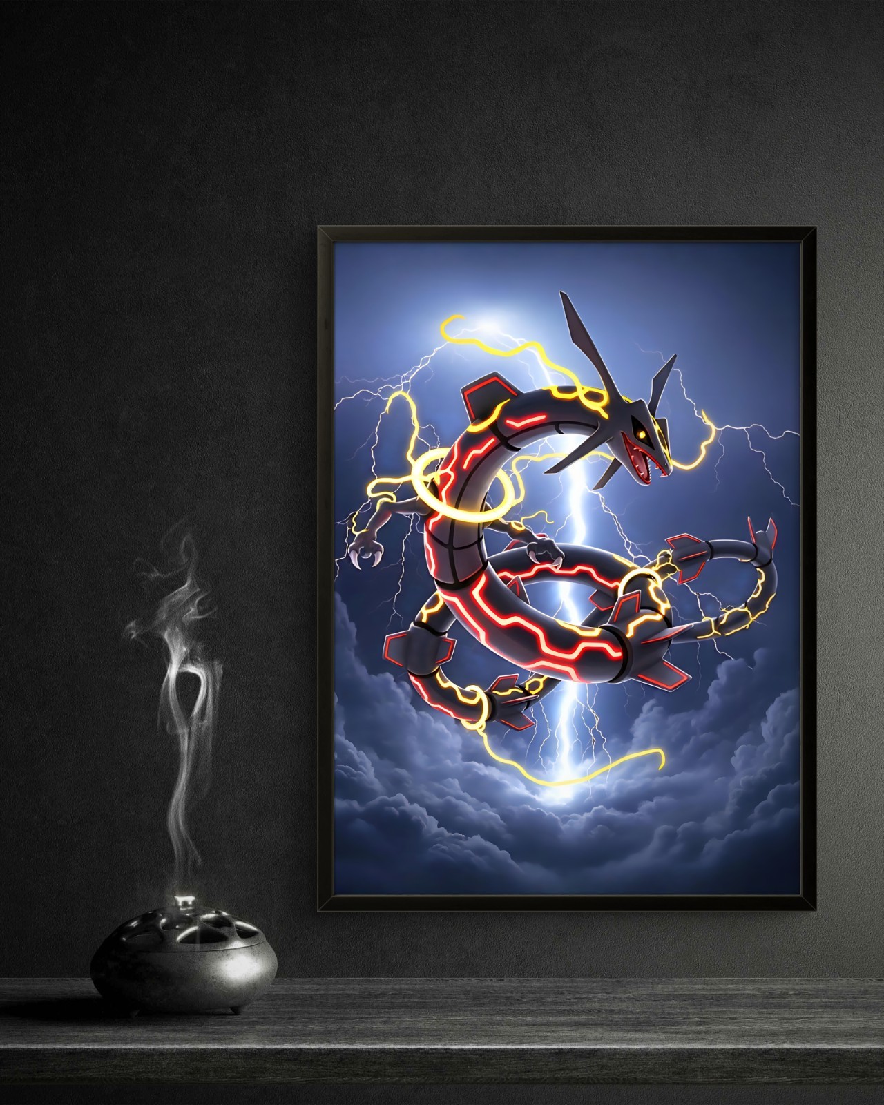 Shiny Rayquaza Lightning Pokémon Wall Art Canvas Decor Gift Idea Portrait Anime