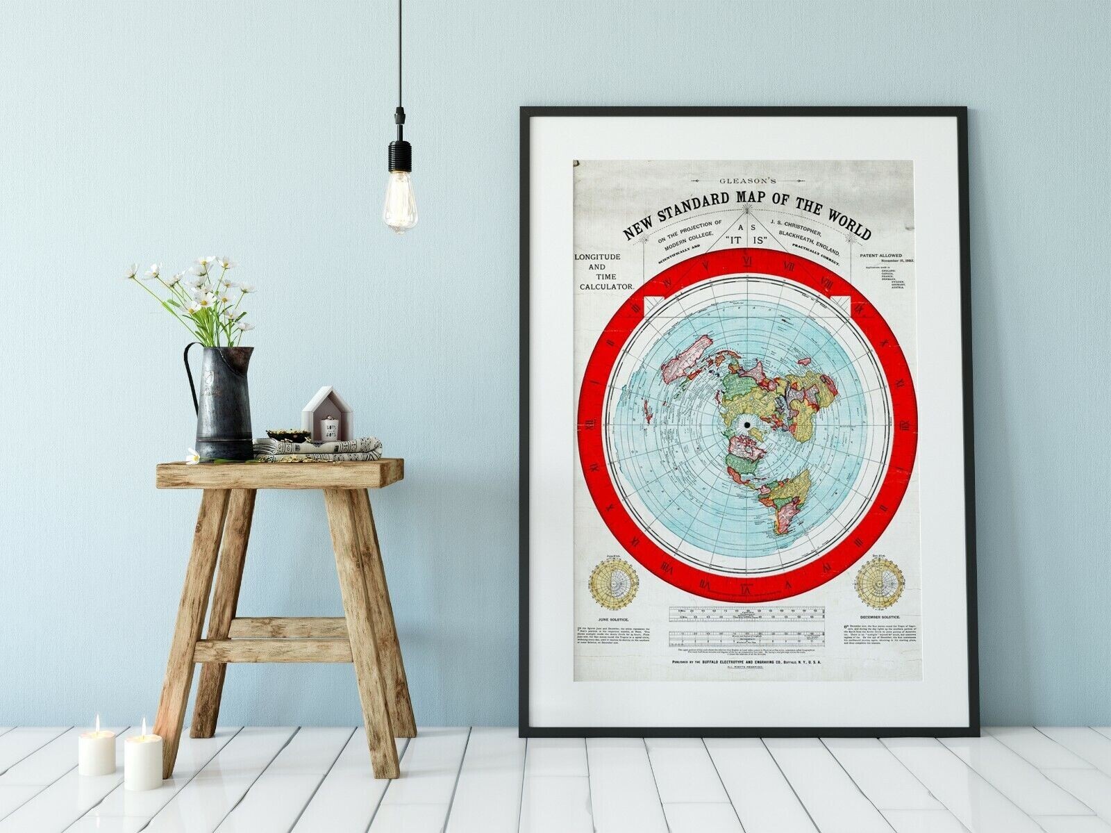 Flat Earth World Map + Patent + Verso Key – 23×32 in. Alexander Gleason’s 1892
