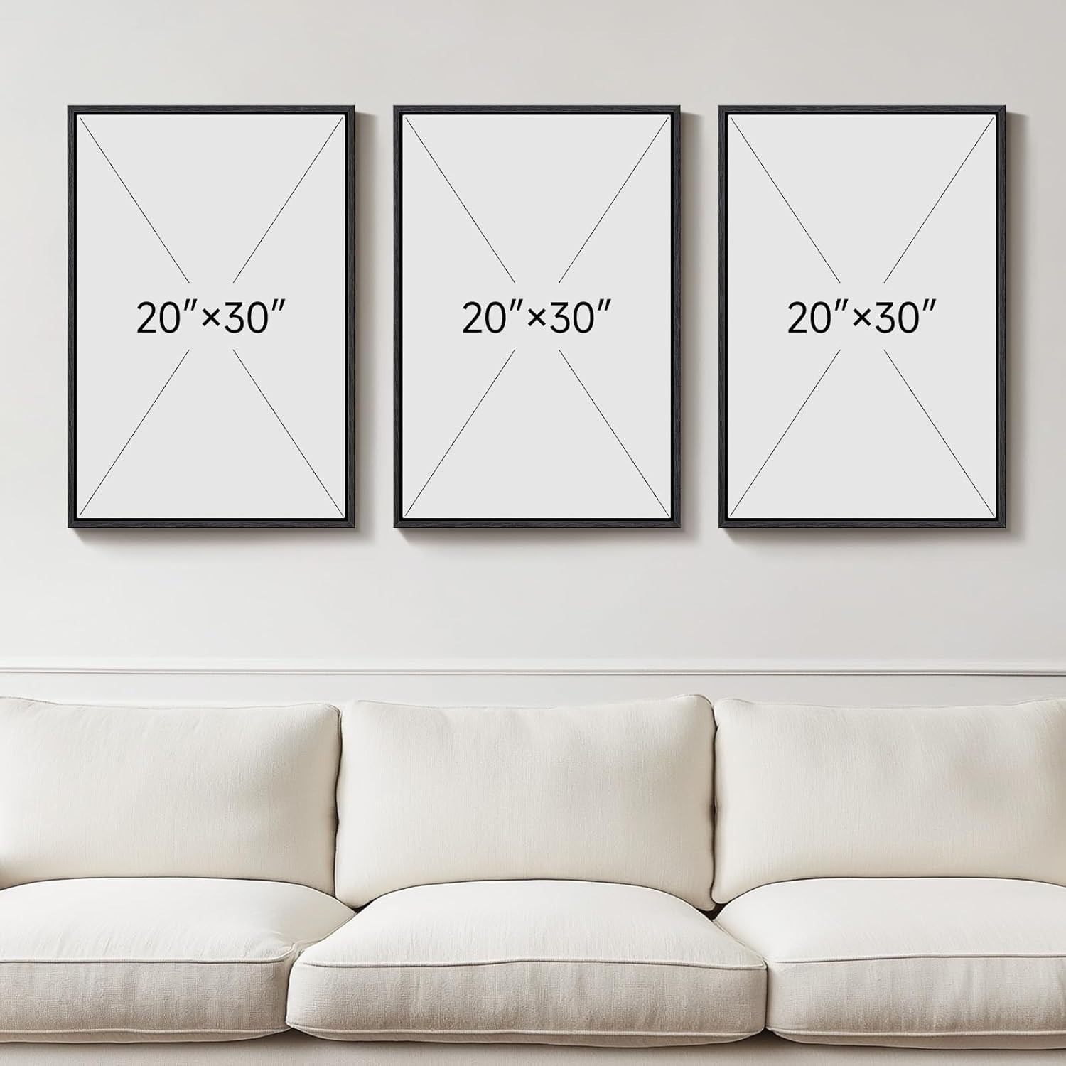 Large Framed Black and White Gray Abstract Wall Art, Set of 3 Piece Modern Ca…