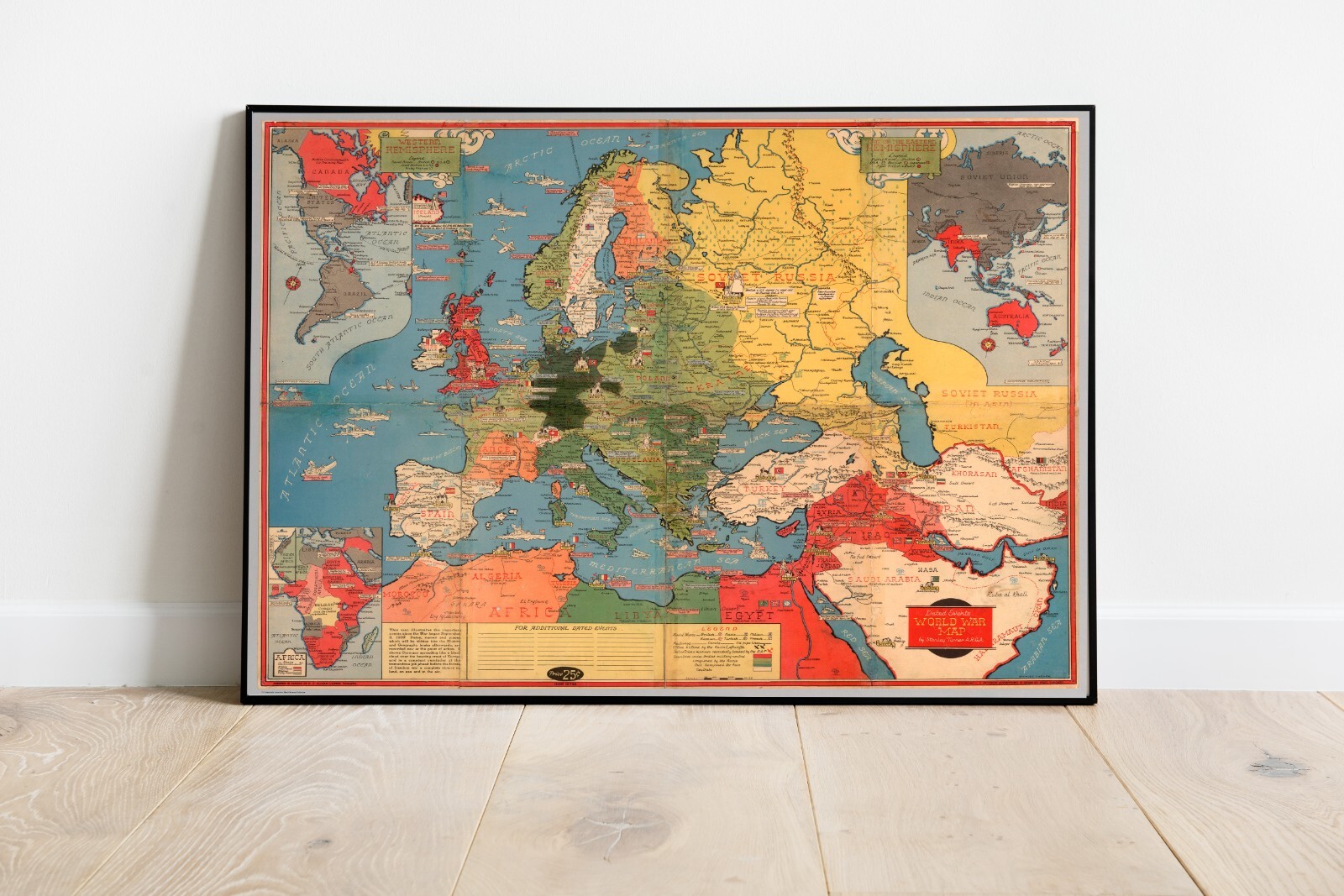 Old World War 2 Map, 1942 by Stanley Turner – «Dated Events» WW2 History Chart»