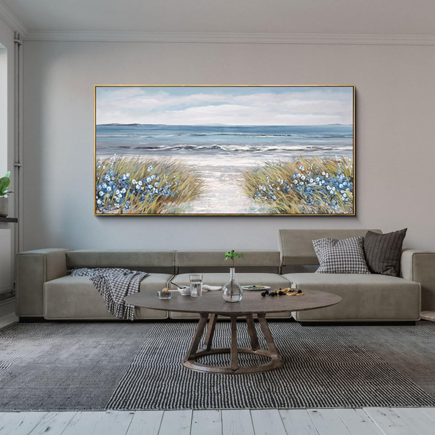 Coastal Vintage Floral Canvas Art for Living Room – 29×58 Framed Decor