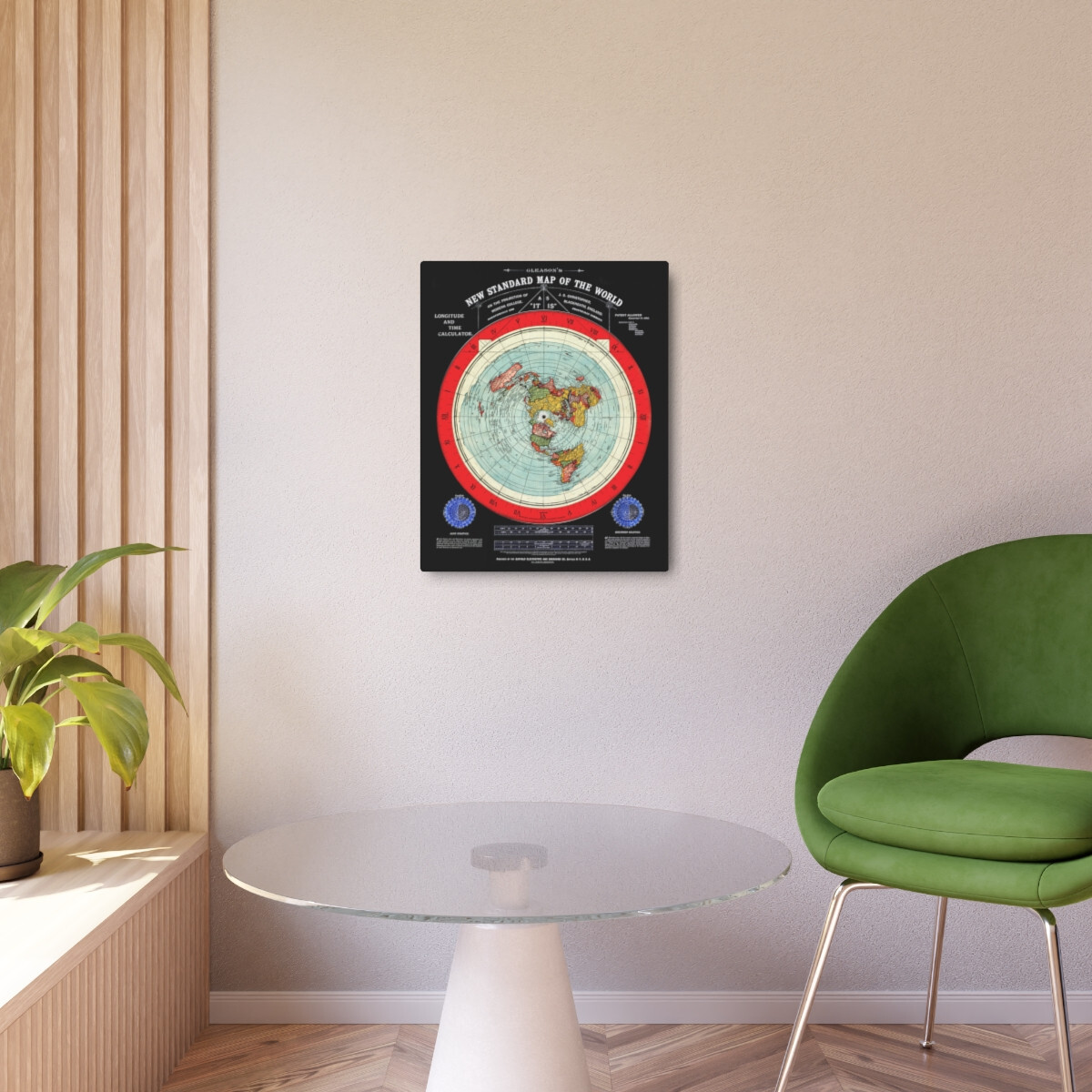 Gleason’s 1892 New Standard Map of the World Flat Earth Black Metal Art Sign