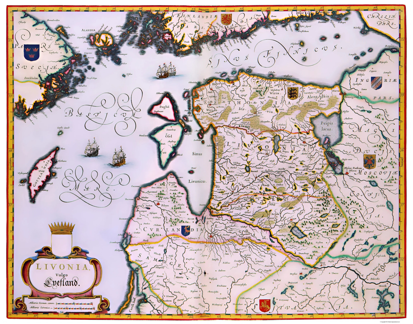 Historic Map – Eastern Europe Latvia Estonia – Blaeu 1662 – Vintage Wall Art