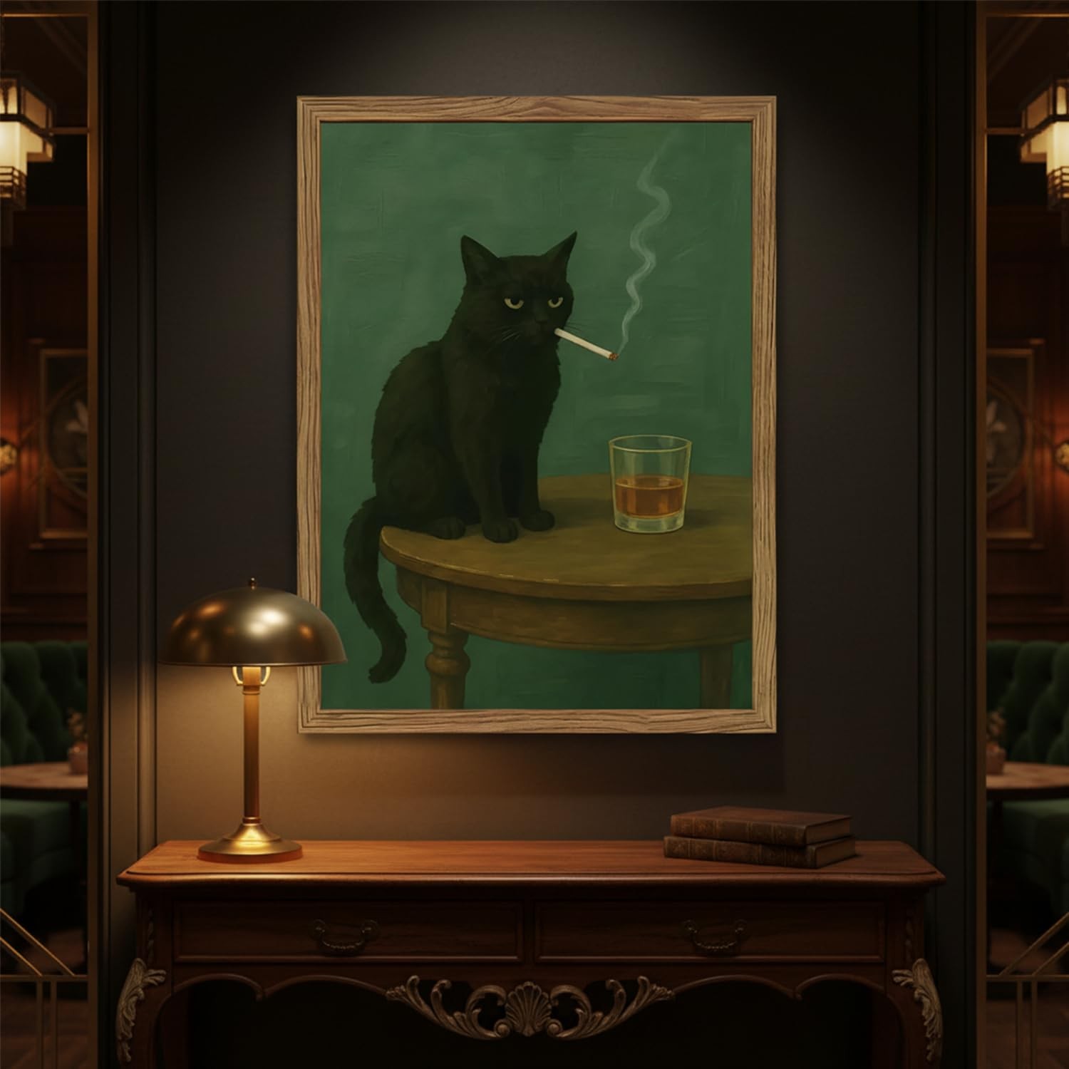 Funny Black Cat Wall Art Framed Vintage Moody Cat Canvas Prints Wall Decor Wh…