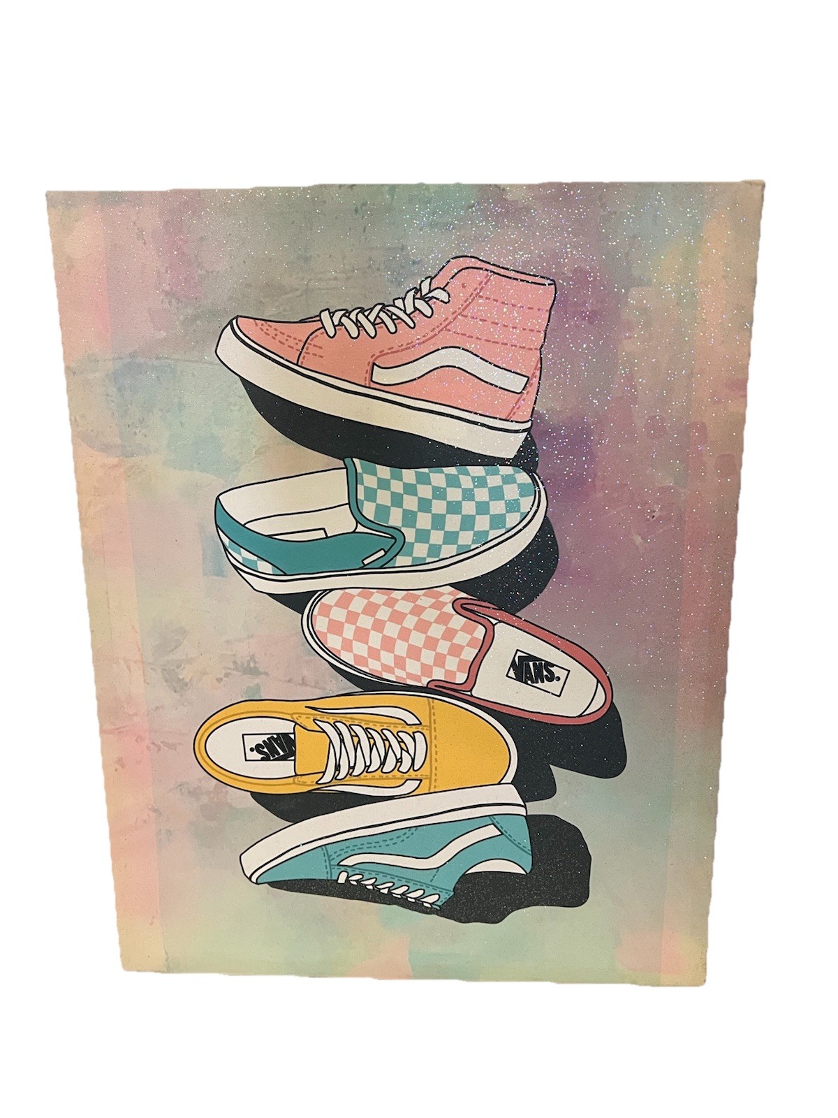 Vans Shoes Wall Art Sparkly Girly Cute Decor Wrapped Canvas 16x20x2 Kid Teen NEW
