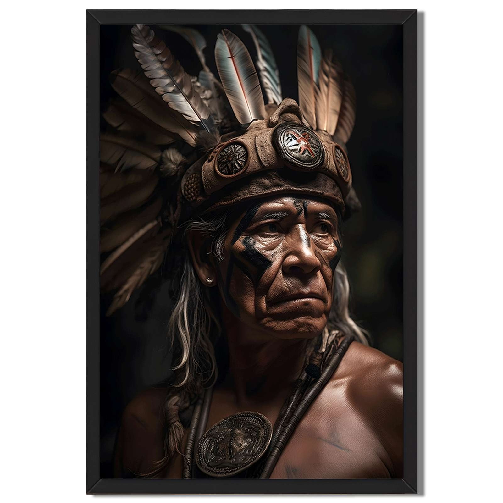 Native American Chief Framed Canvas Print Wall Art Home Decor Stunning