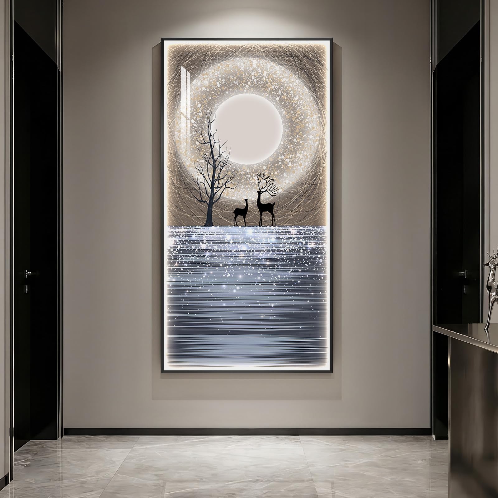 Large Framed Modern LED Wall Art for Hallway, Vertical Nature Moon Night Sky …
