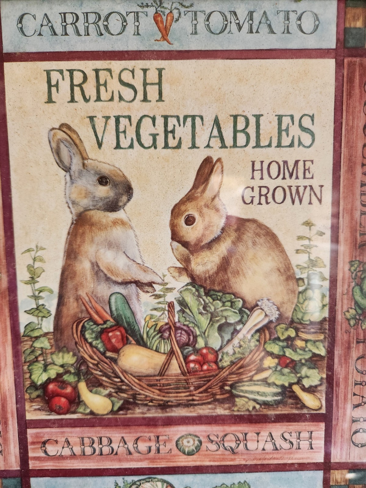 Deborah Jordan Bryan Wood Framed Bunnies Print «Fresh Vegetables Home Grown» New