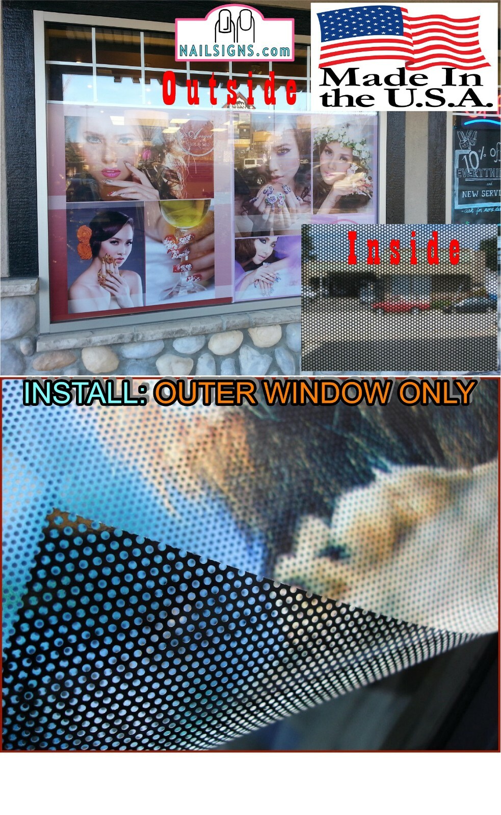 Permanent 37 Perforated Mesh See-Through Window Vinyl Ombre Eyebrows Vertical
