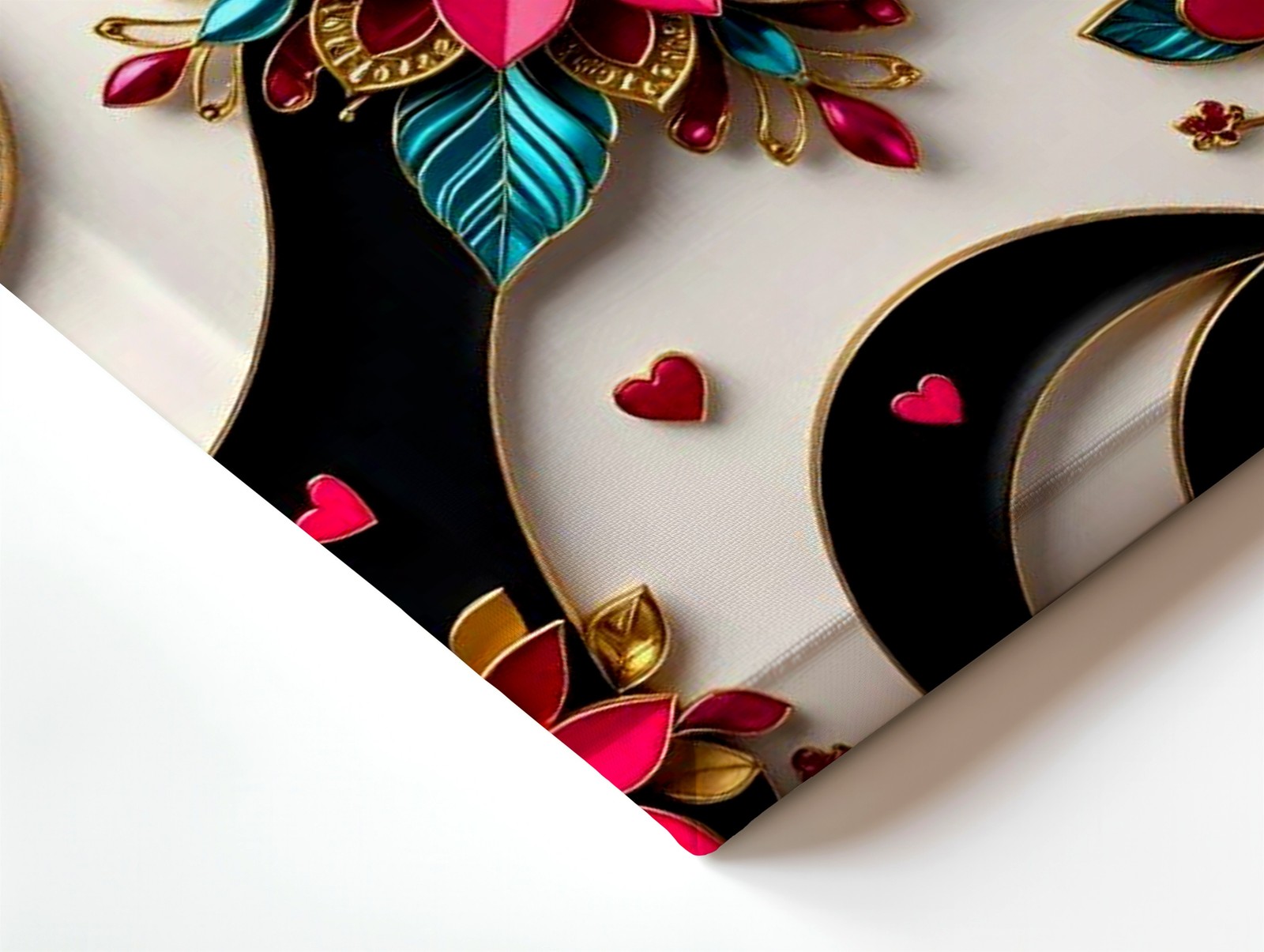 Wall Art Abstract Floral Heart Design Black Gold Pink Teal 3D Canvas Print Decor