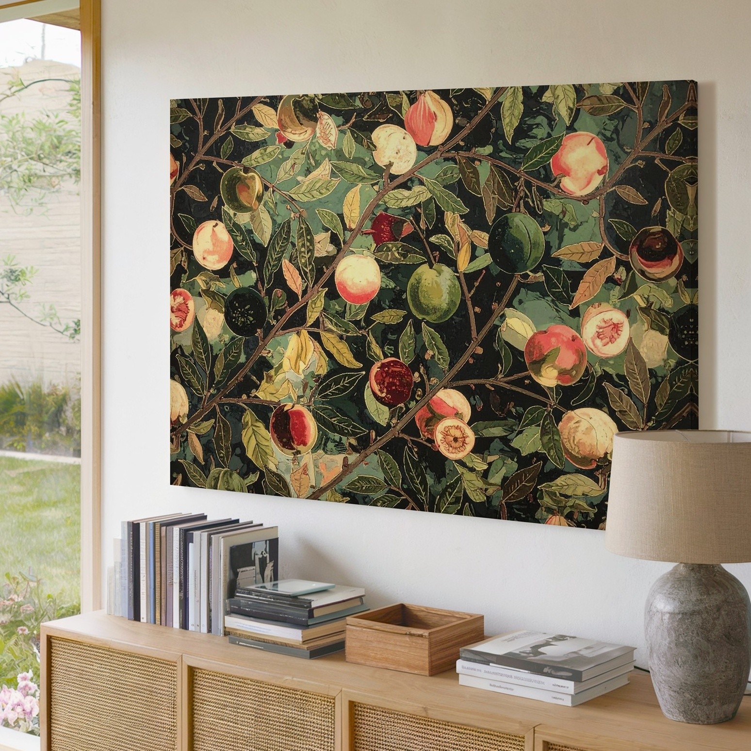 Botanical Peach & Guava Tapestry Canvasdecorative Fruit Pattern Art Wall Art