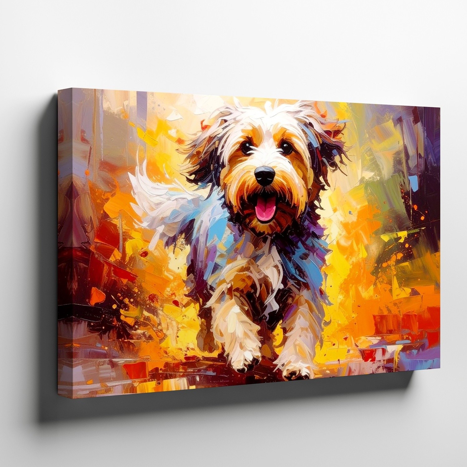 Canvas Wall Art a Vivid Impressionistic Painting of a Fluffy Long Haired Dog