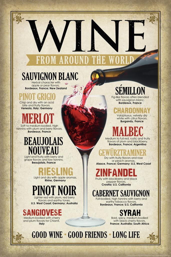 Wine From Around The World Cool Wall Art Print Poster 16×24
