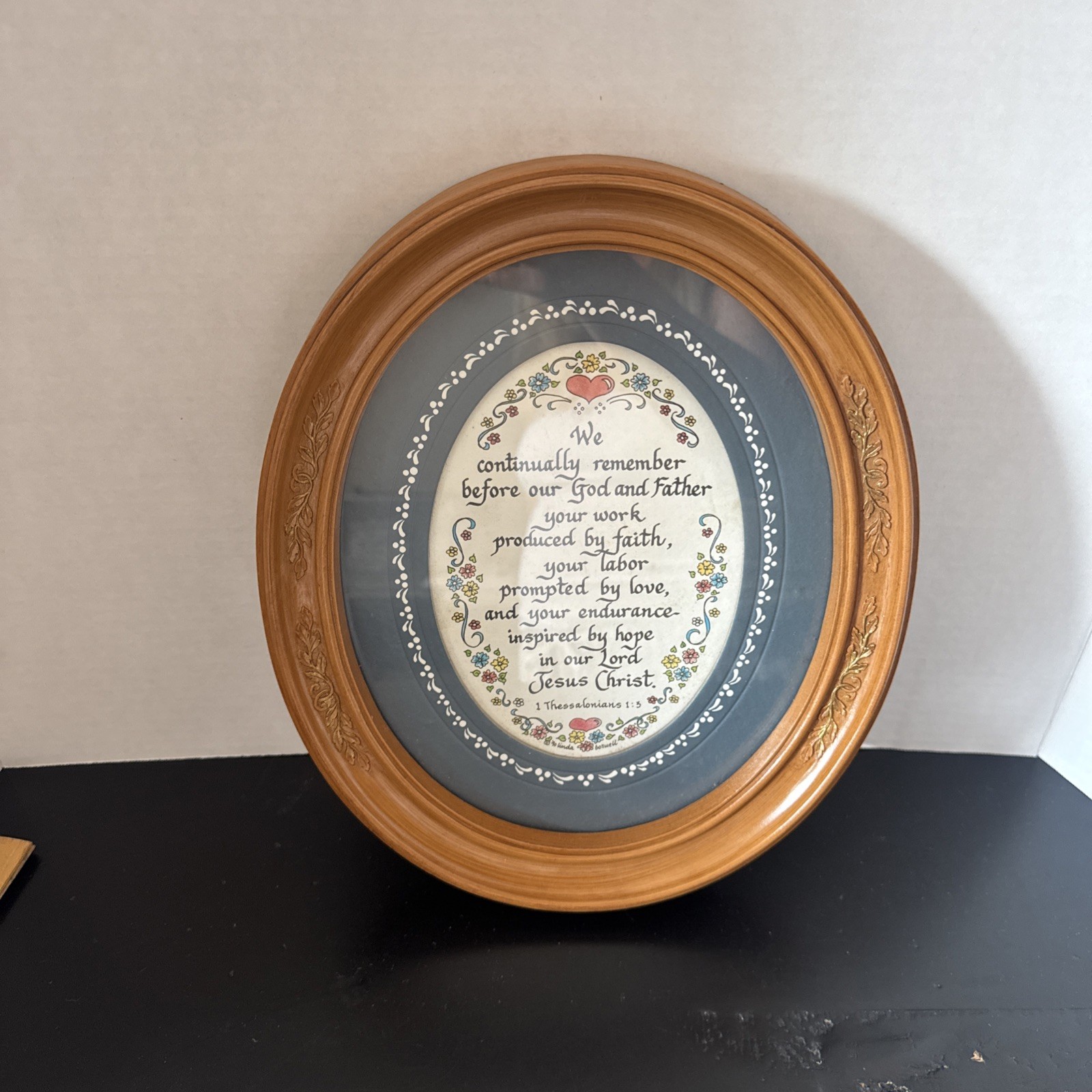 VINTAGE HOMCO 1 THESSALONIANS 1:3 FRAMED PRINT OVAL FRAME 11 X 9 RELIGIOUS DECOR
