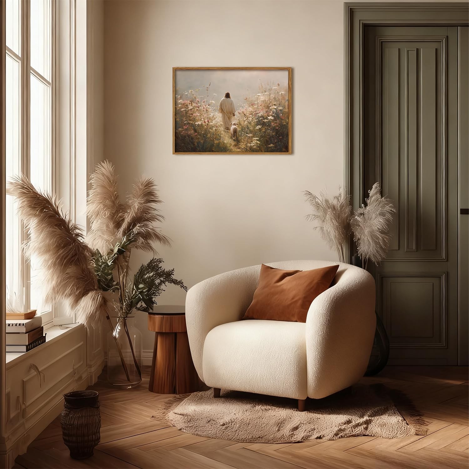 Jesus Leaves the 99 Sheep Wall Art, Christian Jesus and Lamb Pictures Wall De…