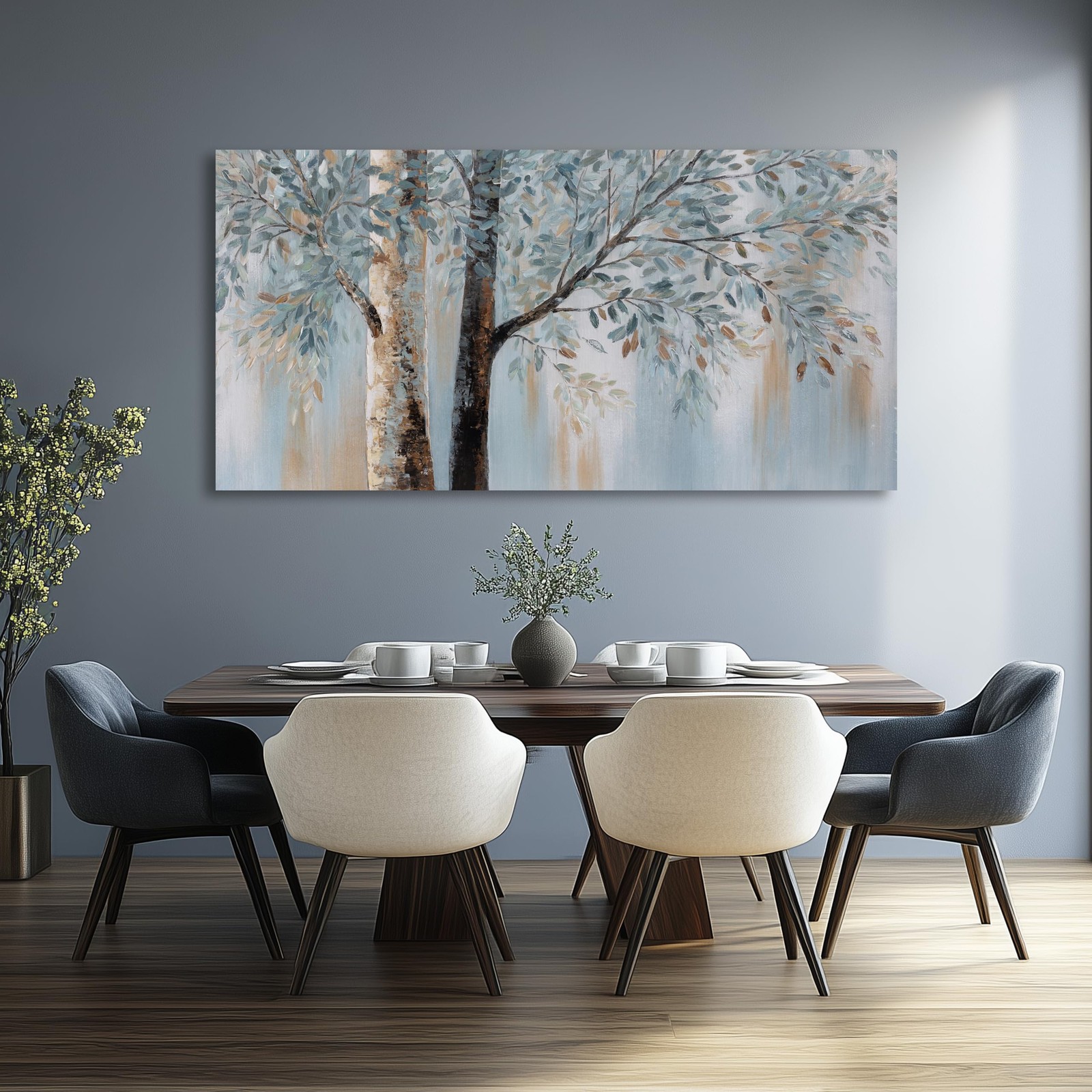 Tree Wall Art Bule Tree Painting Abstract Canvas Art Nature Artwork Framed fo…
