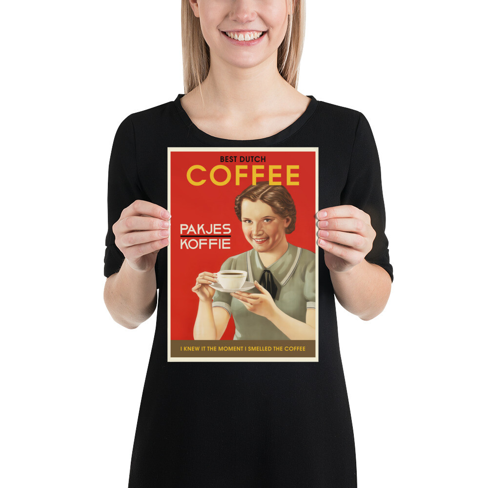 Vintage Dutch Coffee Poster — Holland 1950s kitchen wall art, retro café print