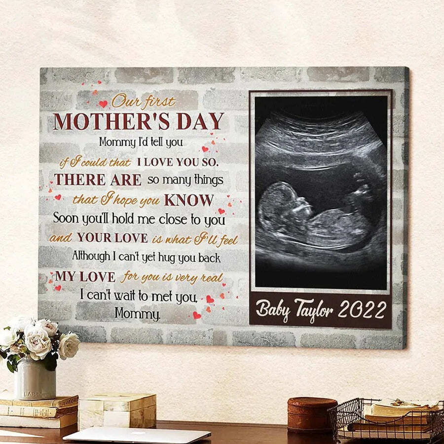 Customized Picture First Mother’s Day Canvas, Mom and Baby, Canvas Wall Art_8954