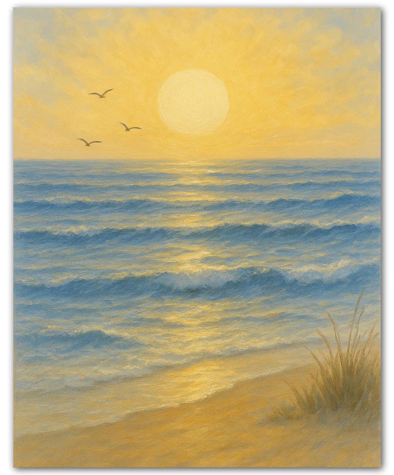 Bathroom Golden Sunrise Over Ocean Waves Coastal Blue 8×10 Print Wall Art Poster