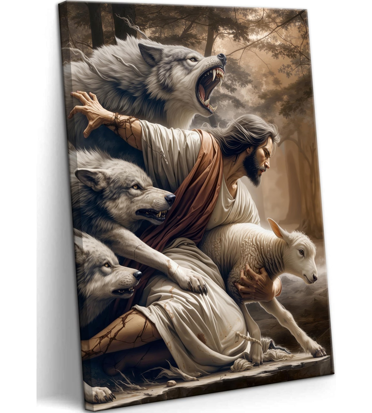 Jesus and Lamb Canvas Wall Art Jesus Saves the Lost Sheep Christian Wall Deco…