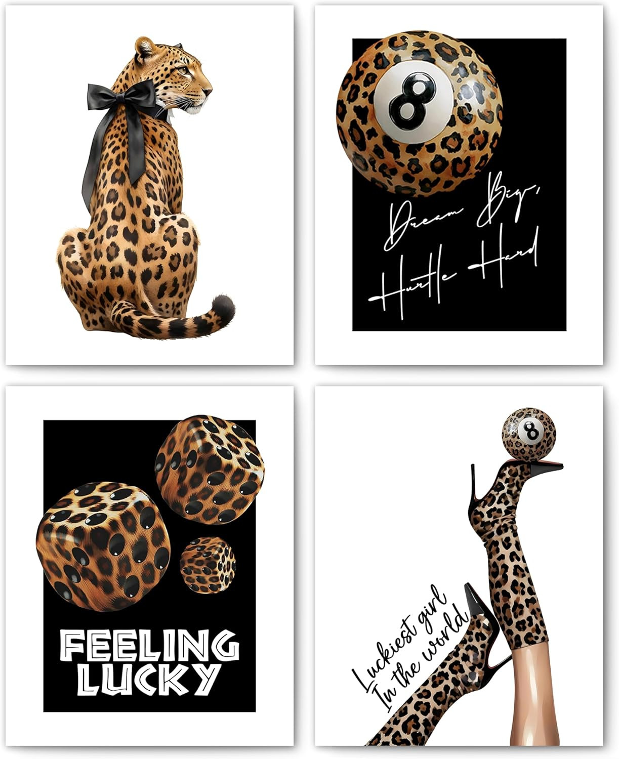Trendy Cheetah Black and Leopard Wall Art Posters Set of 4, Cheetah Print Room D