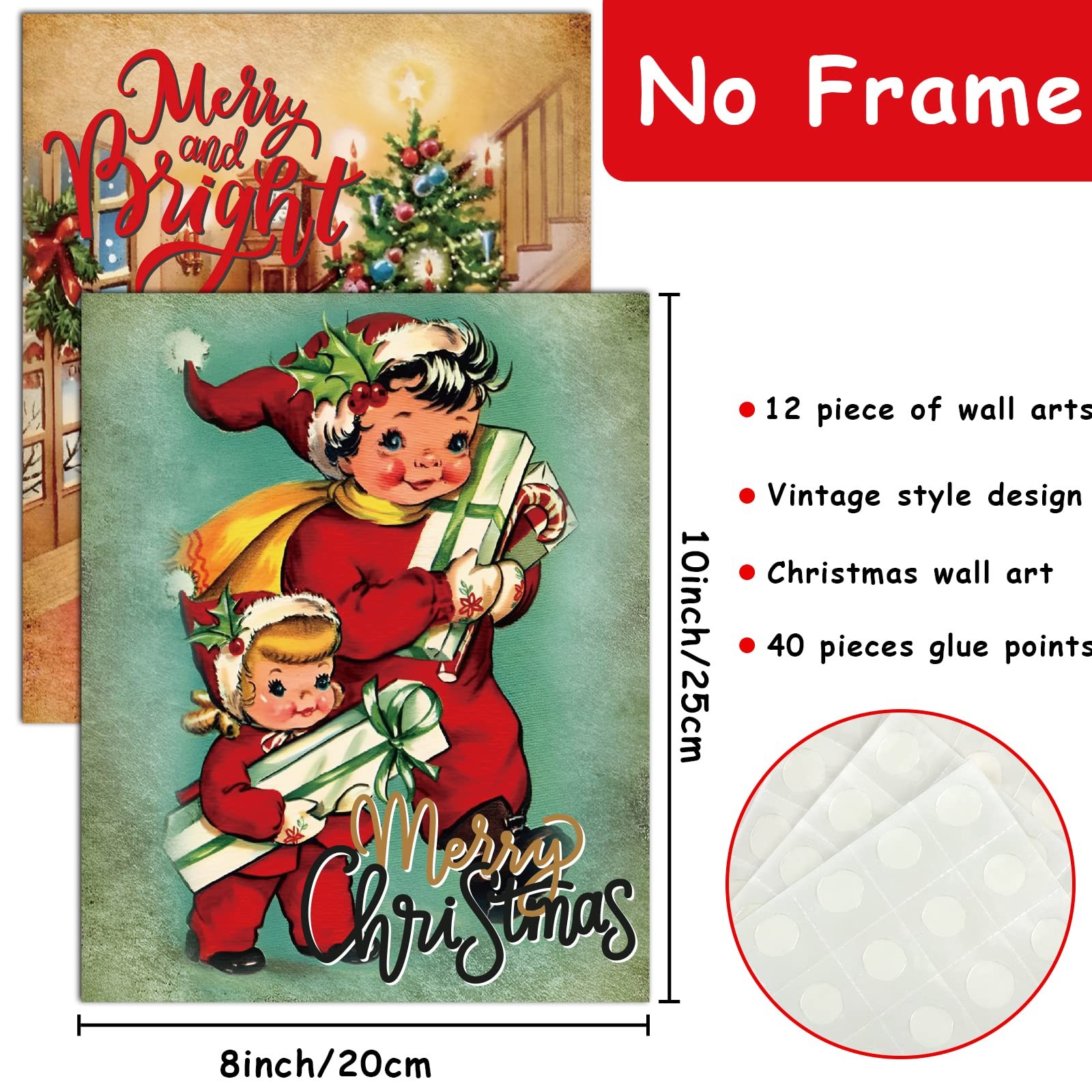 12 Pcs Christmas Wall art Vintage Xmas 8 x 10 Inch, As shown in the figure