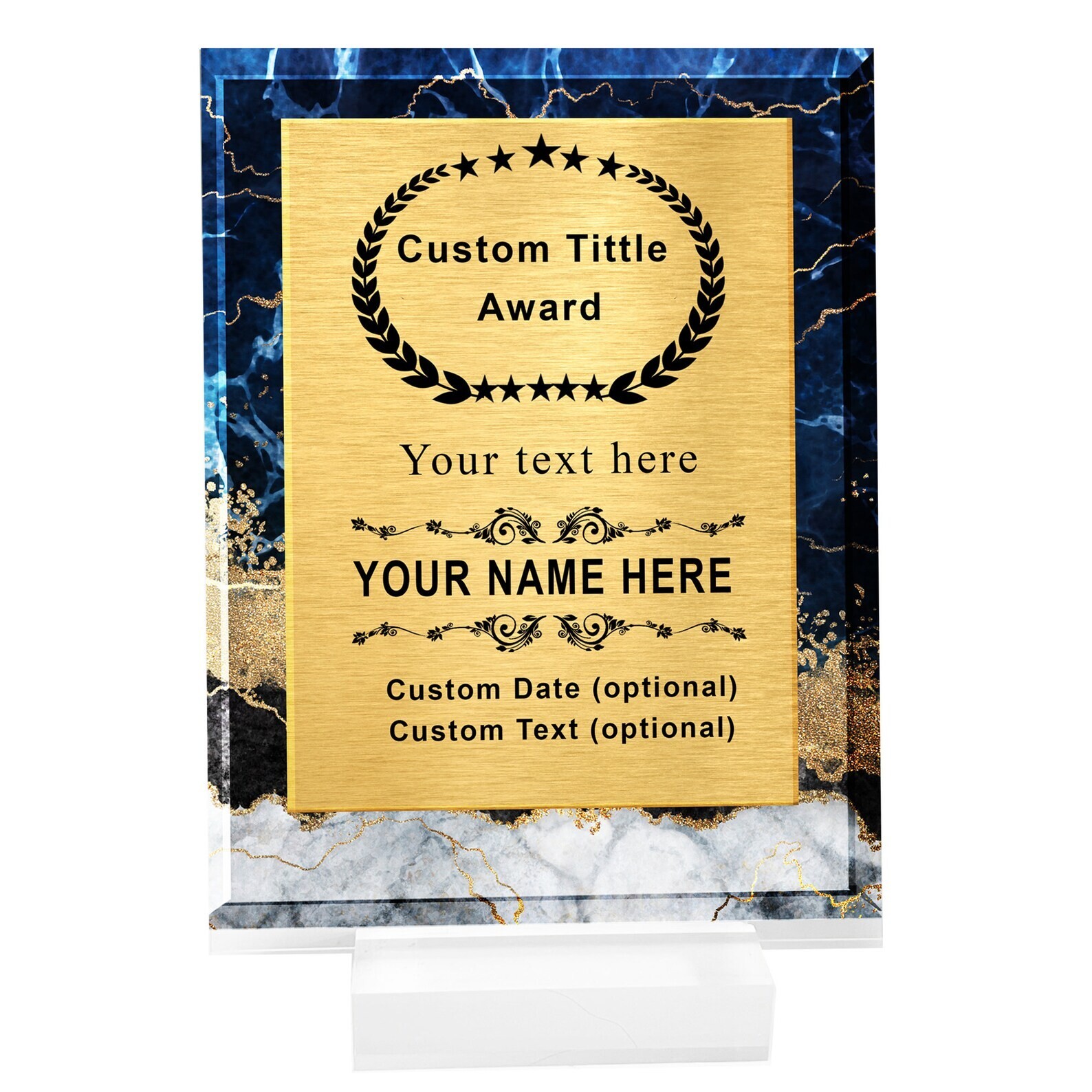 Personalized Trophy Award – Custom Plaque with Text, 10 Marble Backgrounds