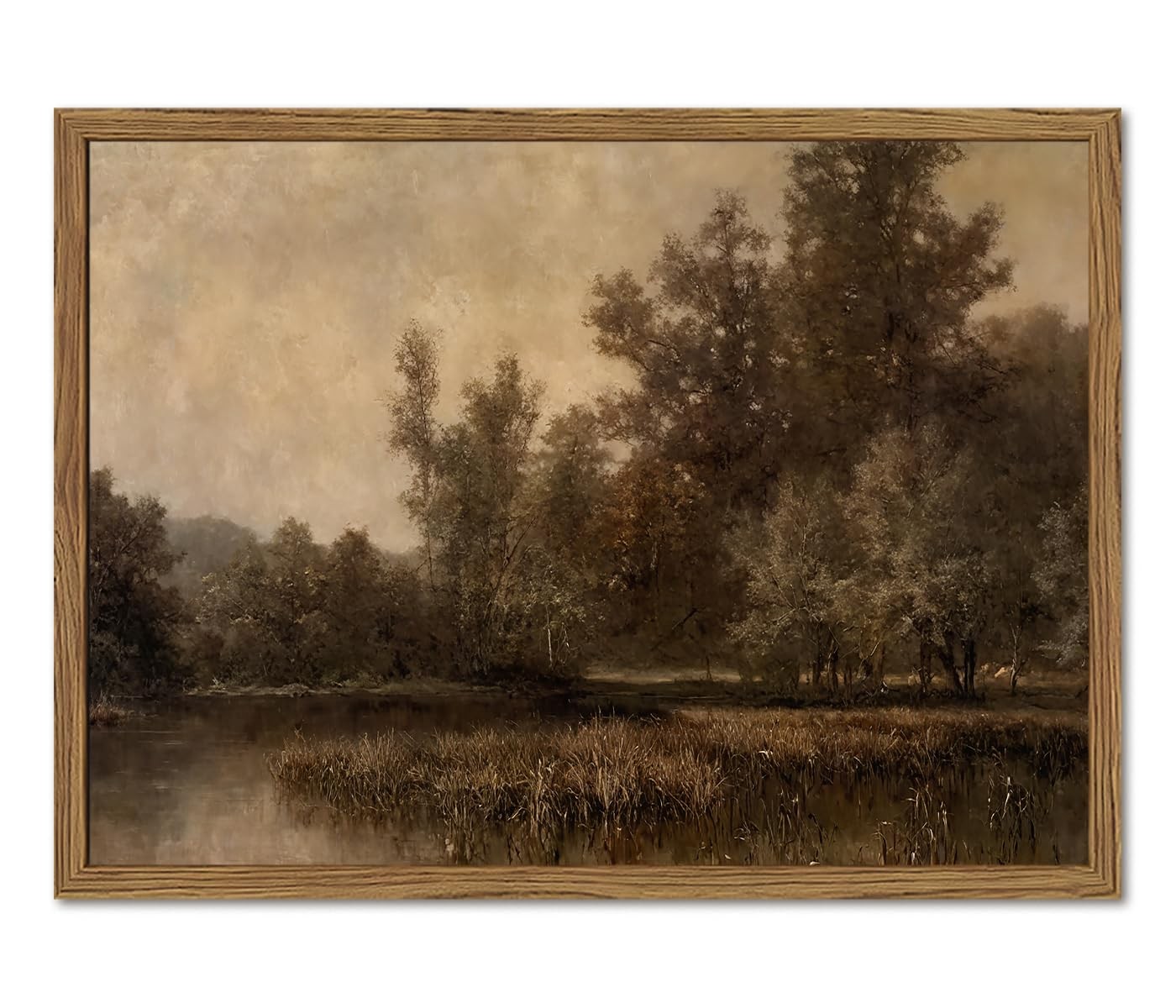 Framed Vintage Landscape Wall Art Forest Lake Swamp Natural Pictures Moody Wi…
