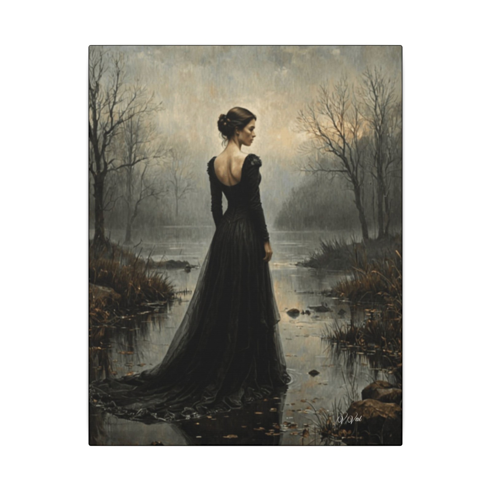 Gothic Dark Moody Vintage Canvas Painting Print Lady Victorian Dark Academia