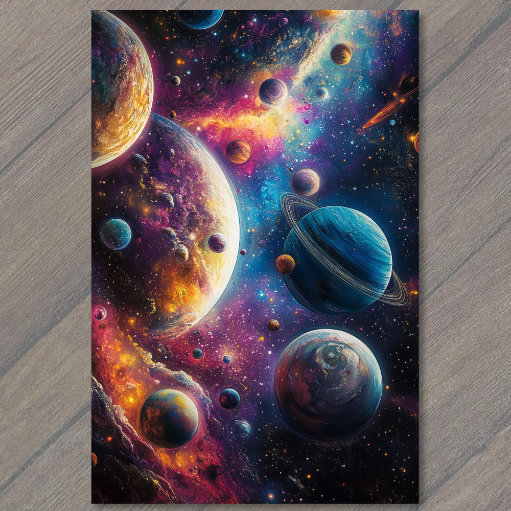 Art Print Colorful Planets Deep Space Cosmic Galaxy Stars Rings Fiery Nebula Ski