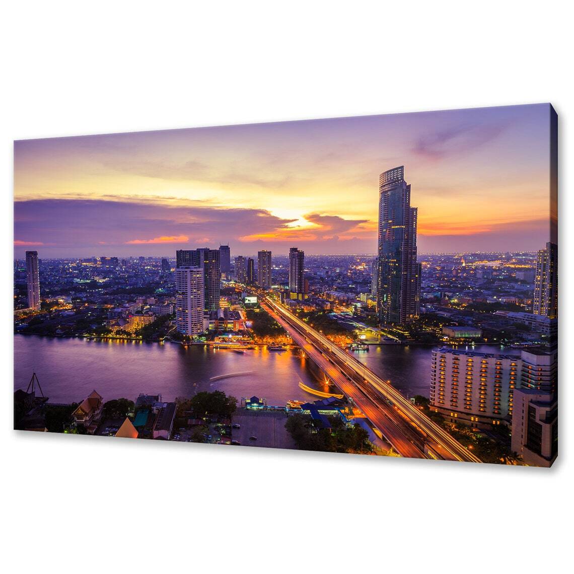 Sunset Over Bangkok Business District Skyline Wall Art Canvas Unframed Print Art