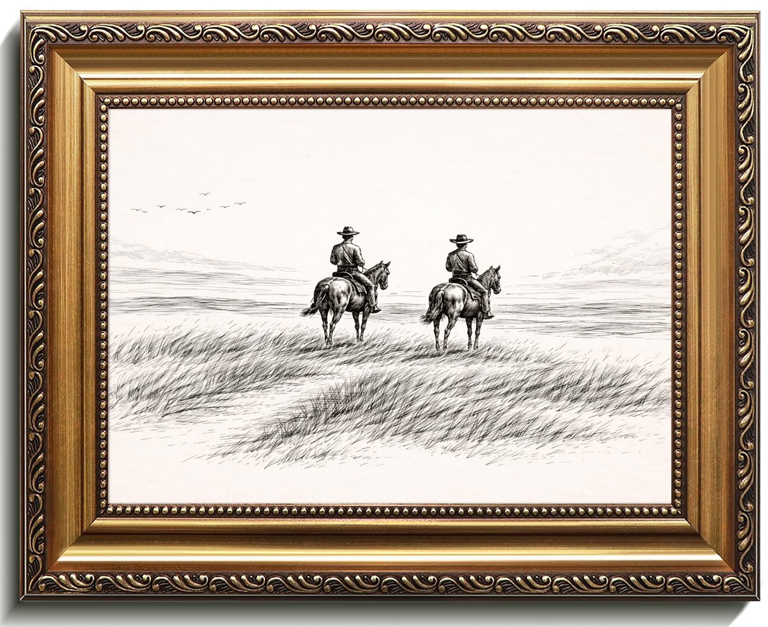 Vintage Black & White Cowboy Wall Art, 9×12 Inch Framed Canvas Print Western…