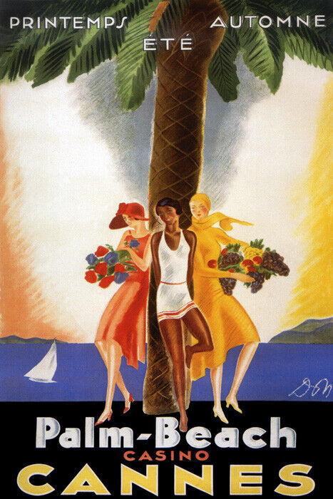 PALM BEACH CASINO CANNES GIRLS SPRING SUMMER FALL TRAVEL VINTAGE POSTER REPRO