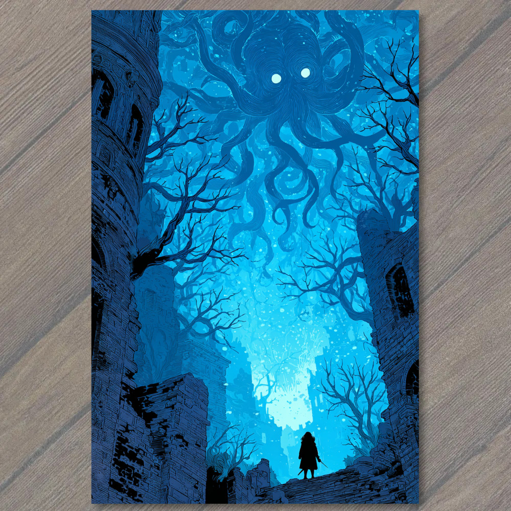 Art Print Smiling Ghost Surrounded by Swirling Black Ink Halloween Design