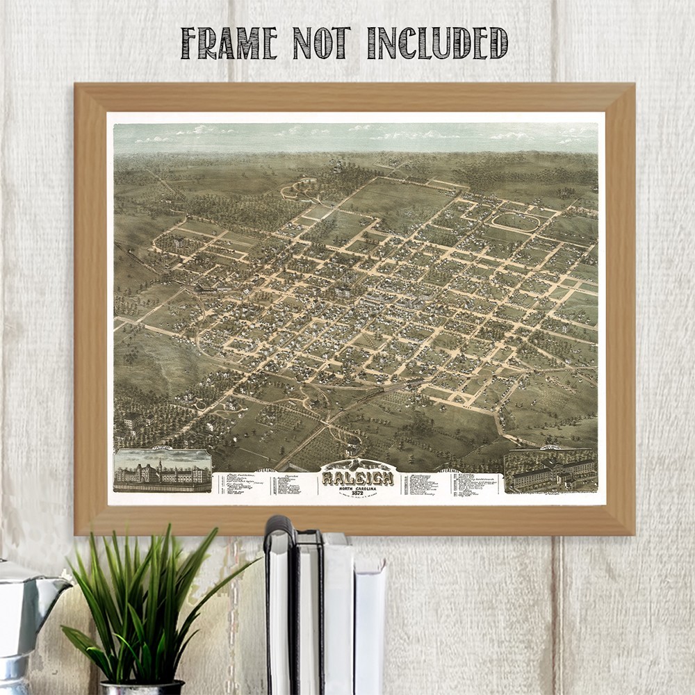 Raleigh North Carolina 1872 Birdseye View Map Historic City Panorama Wall Art