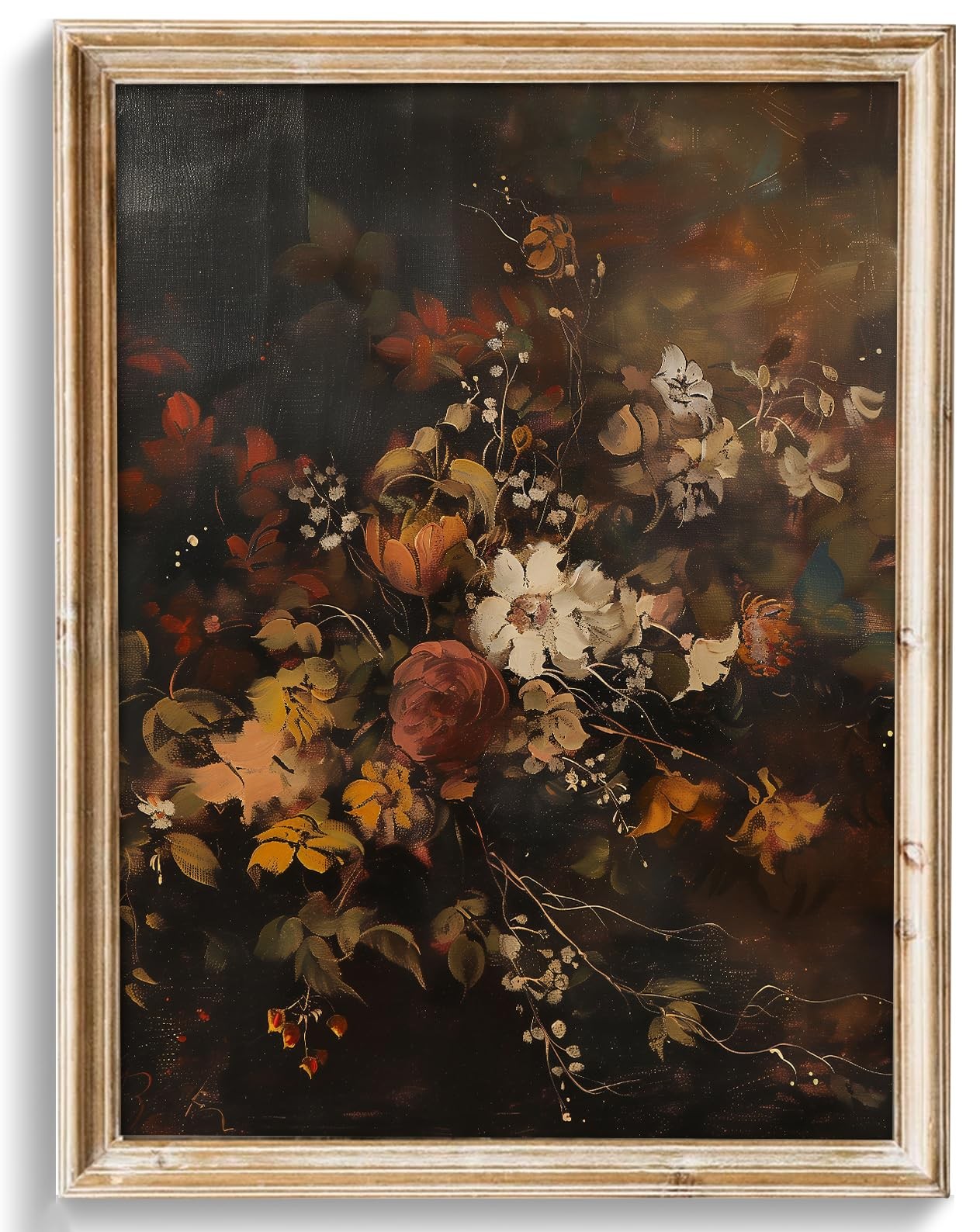 uniro Vintage Floral Wall Art Print, Moody Dark Autumn 10″L x 8″W,