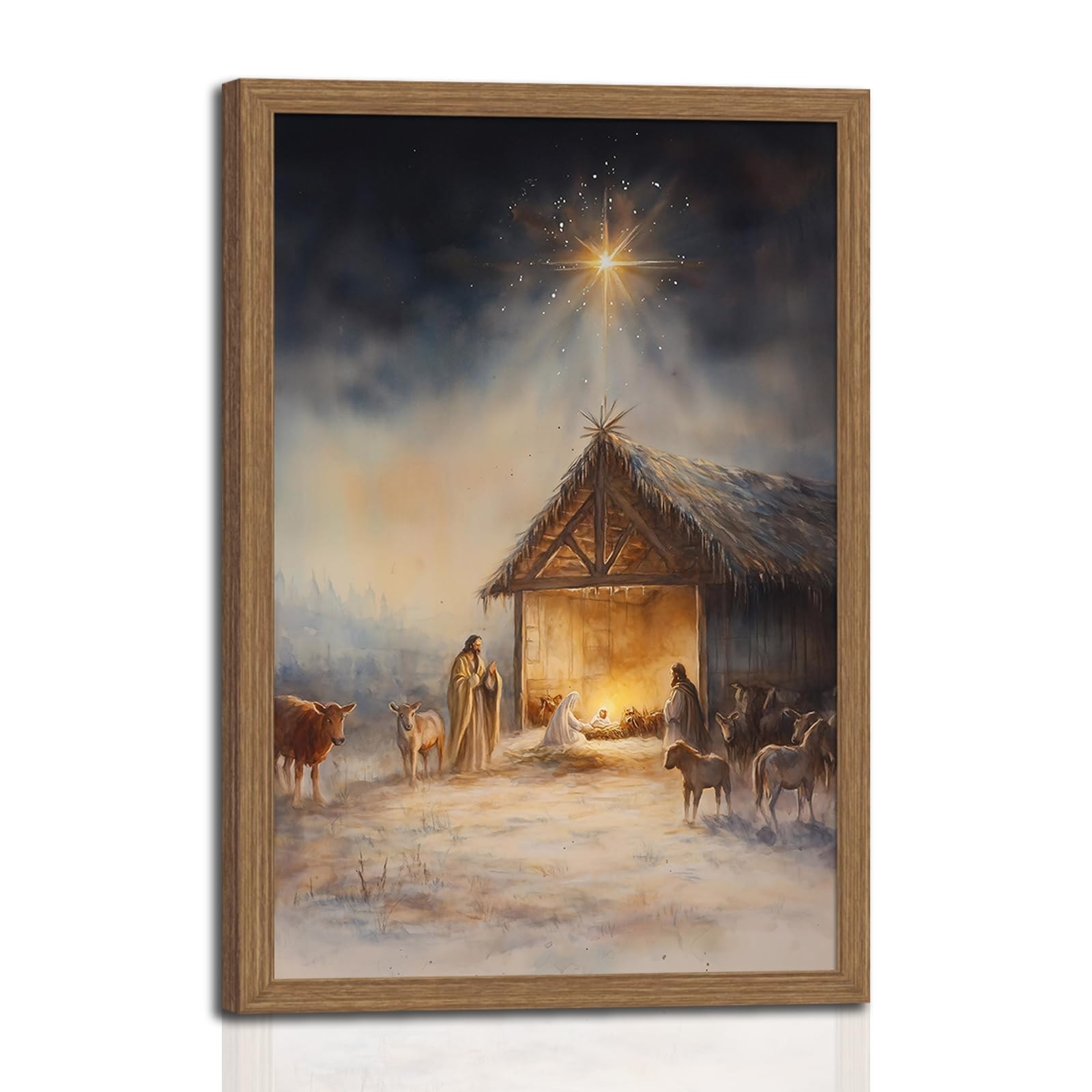 Framed Vintage Nativity Scene Wall Art Birth of Jesus Christmas Christian Pai…