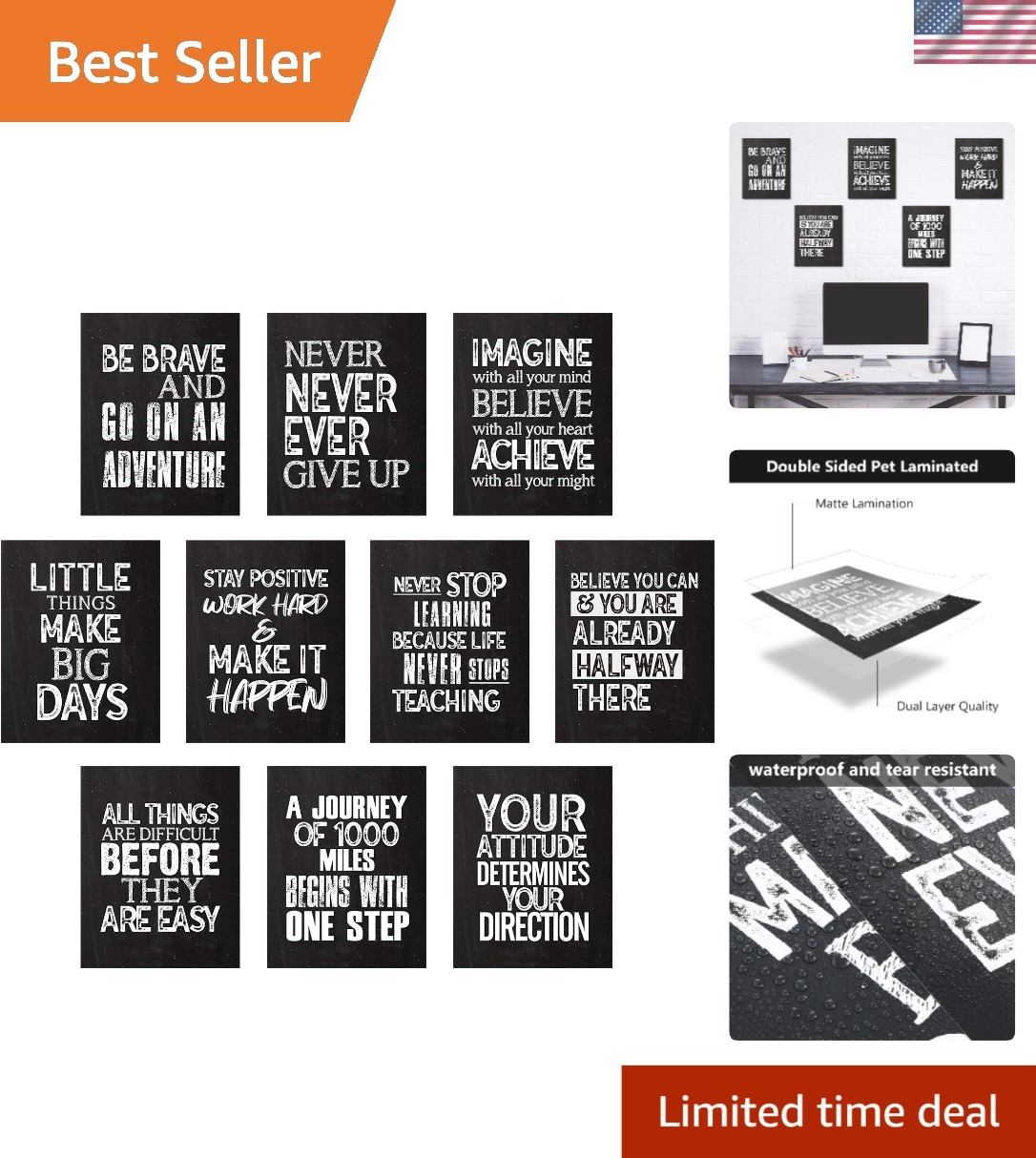 10-Piece Inspirational Wall Art Set – Modern Black & White Decor for Motivation