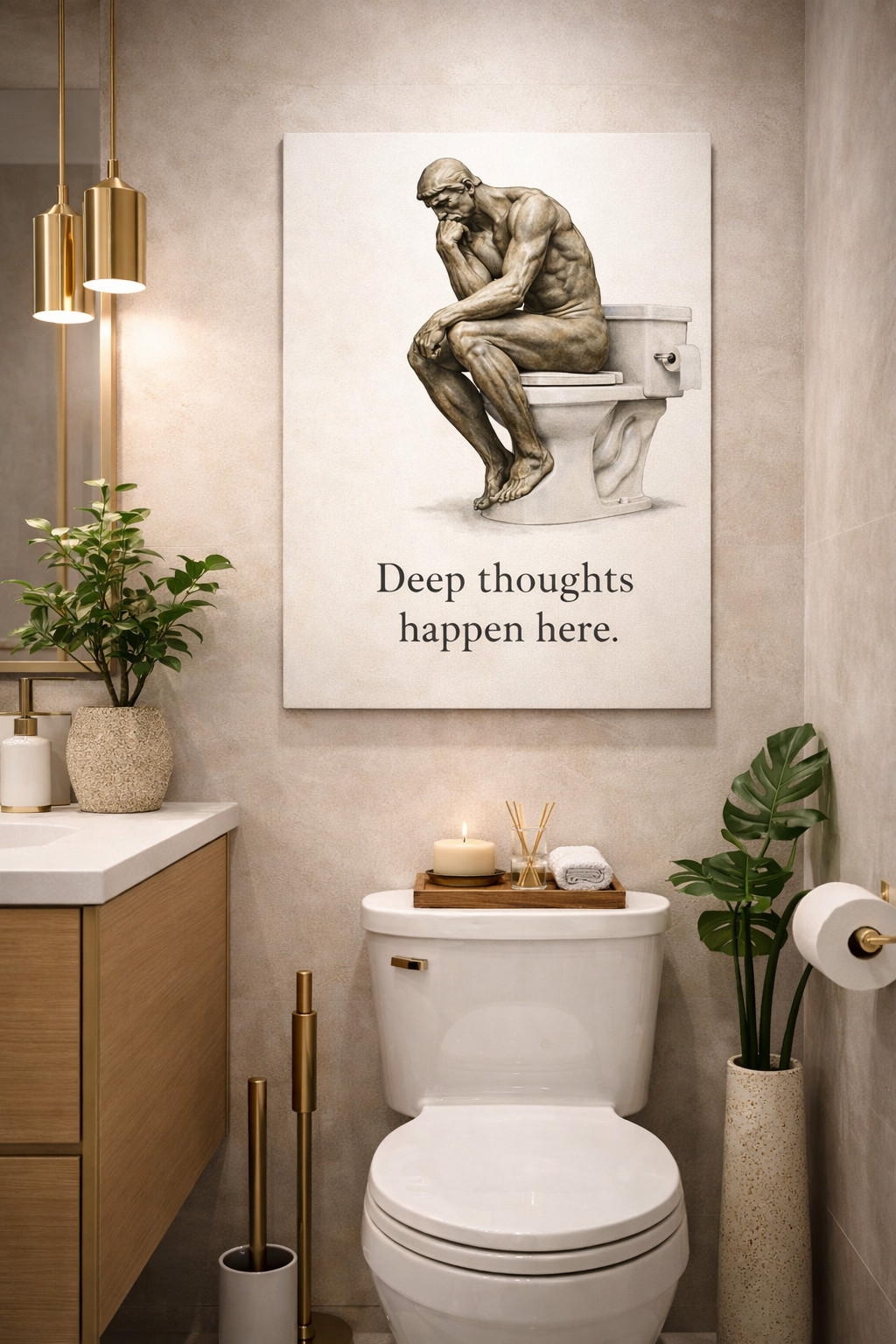 Funny Thinker Bathroom Wall Art Toilet Humor Gift Poster Print Canvas Home Decor