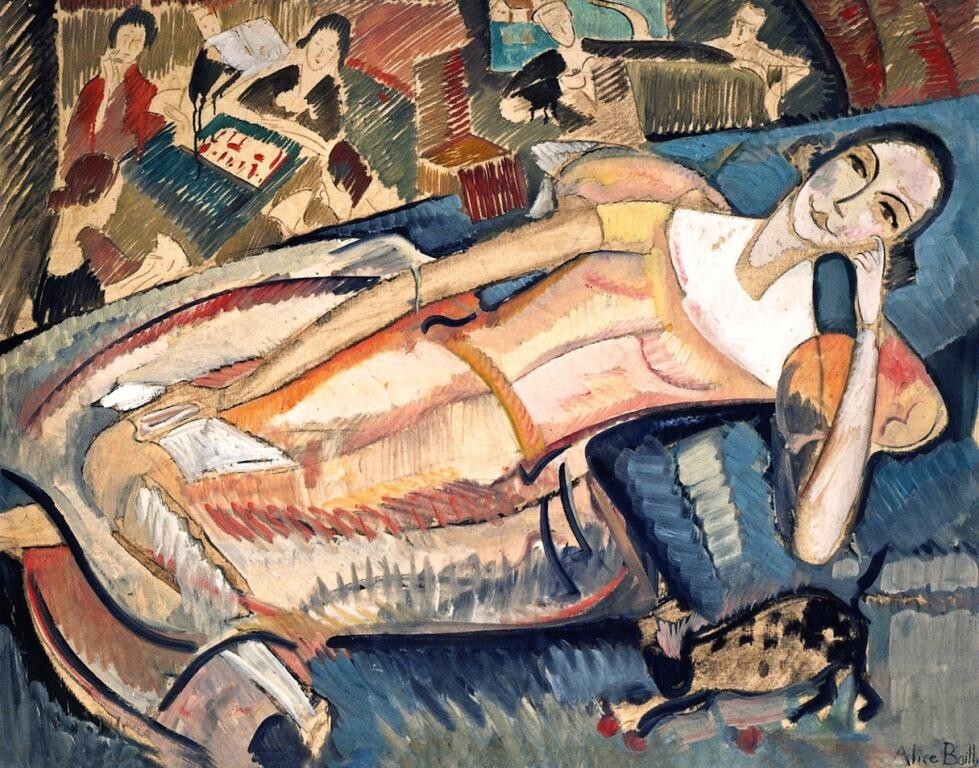 Alice Bailly – At Leisure 1913 – Vibrant Cubist Woman Portrait in Pastel Tones