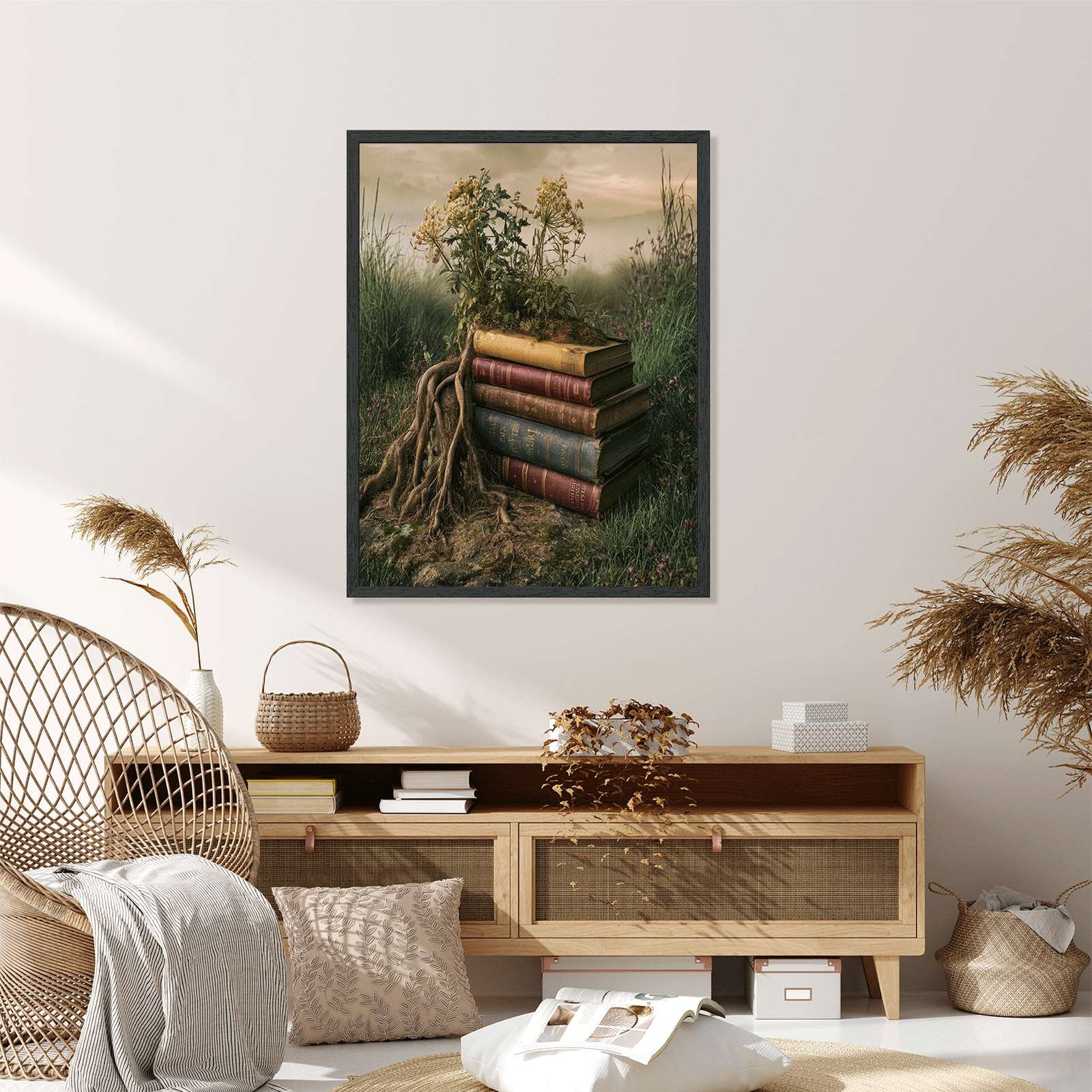 Vintage Books Nature Framed Canvas Print Wall Art Painting Pictures Decor