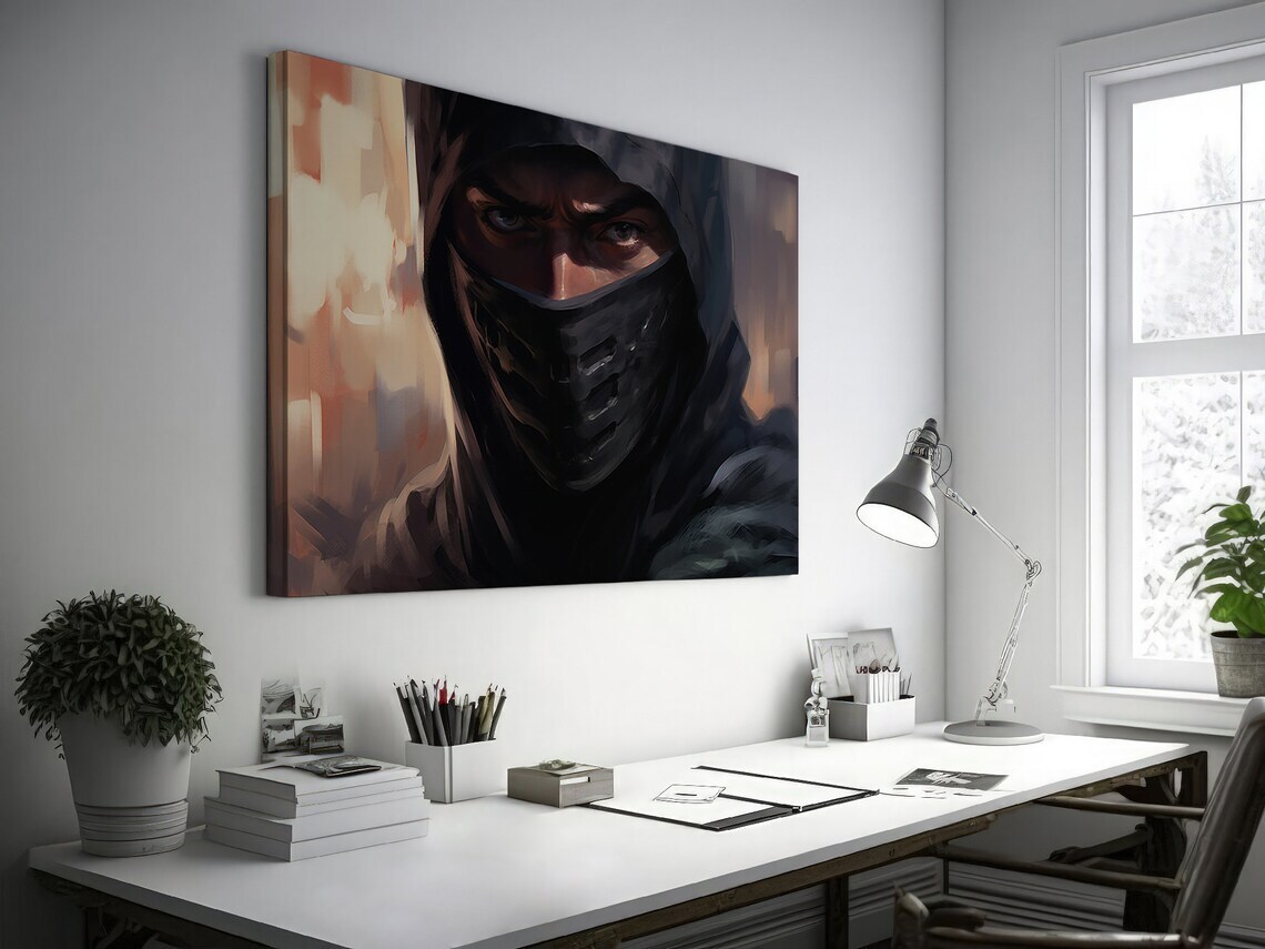Warrior With Colors Of Black, Grey and Orange Wall Art Canvas Unframed Print Art